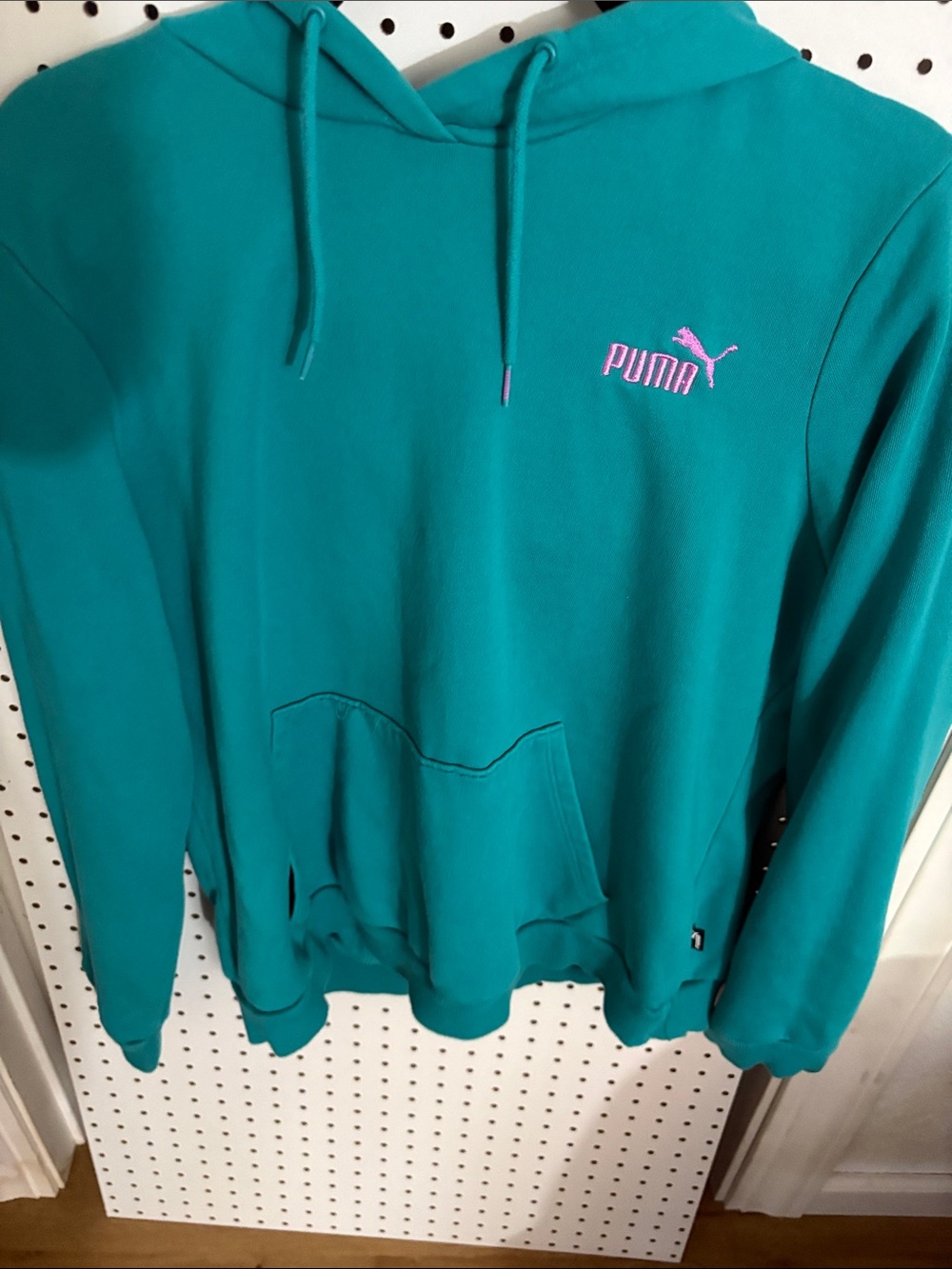 Puma Teal Crewneck Hoodie with Pink Logo - Men's